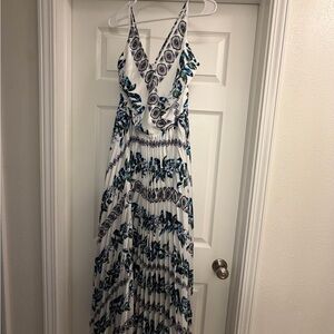 White House Black Market White and Blue Maxi Dress